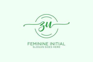 Initial ZU beauty monogram and elegant logo design handwriting logo of initial signature, wedding, fashion, floral and botanical with creative template. vector