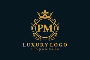 Initial PM Letter Royal Luxury Logo template in vector art for Restaurant, Royalty, Boutique, Cafe, Hotel, Heraldic, Jewelry, Fashion and other vector illustration.