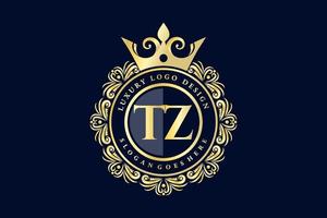 TZ Initial Letter Gold calligraphic feminine floral hand drawn heraldic monogram antique vintage style luxury logo design Premium Vector