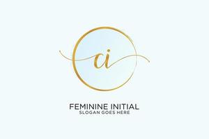 Initial CI handwriting logo with circle template vector signature, wedding, fashion, floral and botanical with creative template.