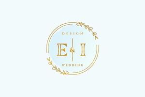 Initial EI beauty monogram and elegant logo design handwriting logo of initial signature, wedding, fashion, floral and botanical with creative template. vector