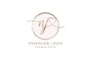 Initial NJ handwriting logo with circle template vector logo of initial wedding, fashion, floral and botanical with creative template.