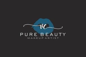 diseño de logotipo prefabricado inicial de labios de acuarela vc, logotipo para la marca comercial de maquilladores, diseño de logotipo de boutique de belleza ruborizada, logotipo de caligrafía con plantilla creativa. vector