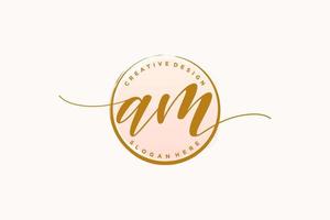 Initial AM handwriting logo with circle template vector signature, wedding, fashion, floral and botanical with creative template.