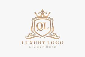 Initial QL Letter Royal Luxury Logo template in vector art for Restaurant, Royalty, Boutique, Cafe, Hotel, Heraldic, Jewelry, Fashion and other vector illustration.