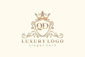 Initial QD Letter Royal Luxury Logo template in vector art for Restaurant, Royalty, Boutique, Cafe, Hotel, Heraldic, Jewelry, Fashion and other vector illustration.