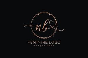 Initial NB handwriting logo with circle template vector logo of initial wedding, fashion, floral and botanical with creative template.