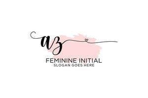 Initial AZ beauty monogram and elegant logo design handwriting logo of initial signature, wedding, fashion, floral and botanical with creative template. vector