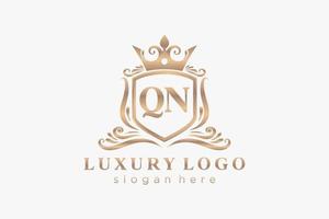 Initial QN Letter Royal Luxury Logo template in vector art for Restaurant, Royalty, Boutique, Cafe, Hotel, Heraldic, Jewelry, Fashion and other vector illustration.