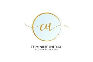 Initial CU handwriting logo with circle template vector signature, wedding, fashion, floral and botanical with creative template.