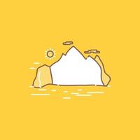 Nature. hill. landscape. mountain. scene Flat Line Filled Icon. Beautiful Logo button over yellow background for UI and UX. website or mobile application vector