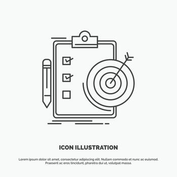 goals. report. analytics. target. achievement Icon. Line vector gray symbol for UI and UX. website or mobile application