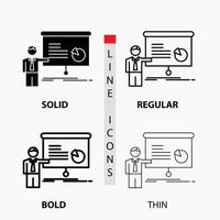 graph. meeting. presentation. report. seminar Icon in Thin. Regular. Bold Line and Glyph Style. Vector illustration