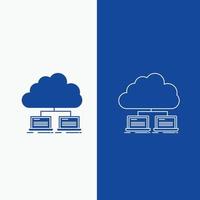 cloud. network. server. internet. data Line and Glyph web Button in Blue color Vertical Banner for UI and UX. website or mobile application vector