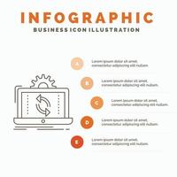 datos. Procesando. análisis. informes sincronizar la plantilla de infografías para el sitio web y la presentación. icono de línea gris con ilustración de vector de estilo infográfico naranja