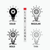 Bulb. develop. idea. innovation. light Icon in Thin. Regular. Bold Line and Glyph Style. Vector illustration