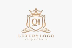 Initial QI Letter Royal Luxury Logo template in vector art for Restaurant, Royalty, Boutique, Cafe, Hotel, Heraldic, Jewelry, Fashion and other vector illustration.