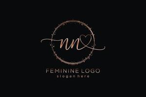 Initial NN handwriting logo with circle template vector logo of initial wedding, fashion, floral and botanical with creative template.