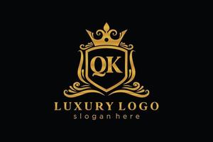 Initial QK Letter Royal Luxury Logo template in vector art for Restaurant, Royalty, Boutique, Cafe, Hotel, Heraldic, Jewelry, Fashion and other vector illustration.