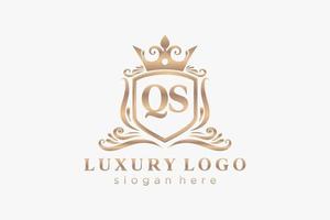 Initial QS Letter Royal Luxury Logo template in vector art for Restaurant, Royalty, Boutique, Cafe, Hotel, Heraldic, Jewelry, Fashion and other vector illustration.