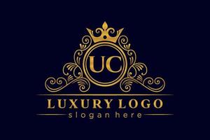 UC Initial Letter Gold calligraphic feminine floral hand drawn heraldic monogram antique vintage style luxury logo design Premium Vector