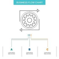 Business. gear. management. operation. process Business Flow Chart Design with 3 Steps. Line Icon For Presentation Background Template Place for text vector