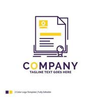 diseño de logotipo de nombre de empresa para contrato. Insignia. negocio. convenio. certificado. diseño de marca púrpura y amarillo con lugar para eslogan. plantilla de logotipo creativo para pequeñas y grandes empresas. vector