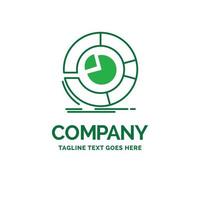 Analysis. analytics. business. diagram. pie chart Flat Business Logo template. Creative Green Brand Name Design. vector