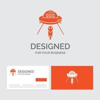 Business logo template for alien. space. ufo. spaceship. mars. Orange Visiting Cards with Brand logo template. vector