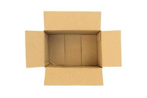 Open empty brown cardboard box isolated on white background top view photo