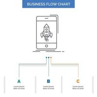 game. gaming. start. mobile. phone Business Flow Chart Design with 3 Steps. Line Icon For Presentation Background Template Place for text vector