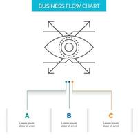 negocio. ojo. Mira. diseño de diagrama de flujo empresarial de visión con 3 pasos. icono de línea para el lugar de plantilla de fondo de presentación para texto vector