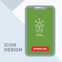 desarrollo. humano. la red. personalidad. icono de línea propia en el móvil para la página de descarga vector