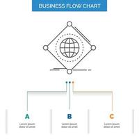 IOT. internet. things. of. global Business Flow Chart Design with 3 Steps. Line Icon For Presentation Background Template Place for text vector