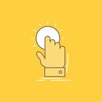 touch, click, hand, on, start Flat Line Filled Icon. Beautiful Logo button over yellow background for UI and UX, website or mobile application vector