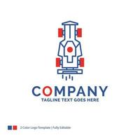 diseño de logotipo de nombre de empresa para coche, fórmula, juego, carreras, velocidad. diseño de marca azul y rojo con lugar para eslogan. vector