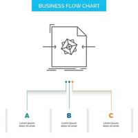3d. document. file. object. processing Business Flow Chart Design with 3 Steps. Line Icon For Presentation Background Template Place for text vector
