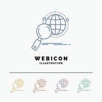 global. globe. magnifier. research. world 5 Color Line Web Icon Template isolated on white. Vector illustration