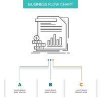 economía. Finanzas. dinero. información. informa el diseño del diagrama de flujo empresarial con 3 pasos. icono de línea para el lugar de plantilla de fondo de presentación para texto vector