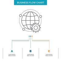 connected. online. world. globe. multiplayer Business Flow Chart Design with 3 Steps. Line Icon For Presentation Background Template Place for text vector