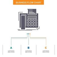 fax. message. telephone. telefax. communication Business Flow Chart Design with 3 Steps. Glyph Icon For Presentation Background Template Place for text. vector