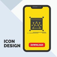 3d. editar. edición. objeto. cambiar el tamaño del icono de glifo en el móvil para la página de descarga. fondo amarillo vector