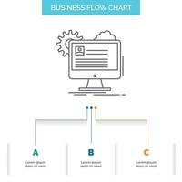 Account. profile. report. edit. Update Business Flow Chart Design with 3 Steps. Line Icon For Presentation Background Template Place for text vector