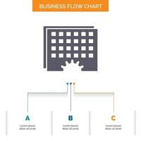 Event. management. processing. schedule. timing Business Flow Chart Design with 3 Steps. Glyph Icon For Presentation Background Template Place for text. vector