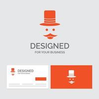 plantilla de logotipo de empresa para bigote. inconformista. movimiento sombrero. hombres. tarjetas de visita naranjas con plantilla de logotipo de marca. vector