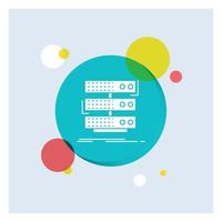 server. storage. rack. database. data White Glyph Icon colorful Circle Background vector
