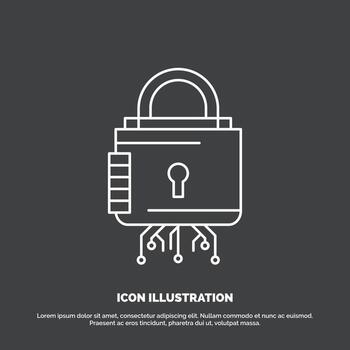 Security. cyber. lock. protection. secure Icon. Line vector symbol for UI and UX. website or mobile application