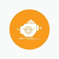 Engine. industry. machine. motor. performance White Glyph Icon in Circle. Vector Button illustration