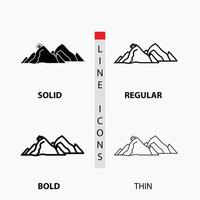 mountain. landscape. hill. nature. scene Icon in Thin. Regular. Bold Line and Glyph Style. Vector illustration