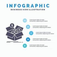 ahorros. caja. presupuesto. dinero. plantilla de infografía de crecimiento para sitio web y presentación. icono de glifo gris con ilustración de vector de estilo infográfico azul.